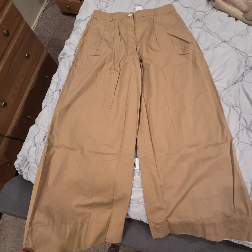 LOFT Tan Wide Leg Pants High-Waisted Cropped - Picture 2 of 5
